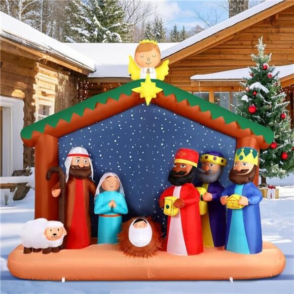 8FT Christimas Inflatable Nativity Scene Decorations Outdoor with Built-in LEDs - Picture 6 of 8